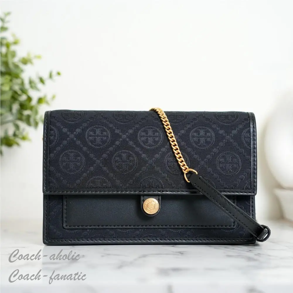 Tory Burch T Monogram Chain Wallet Crossbody in Black