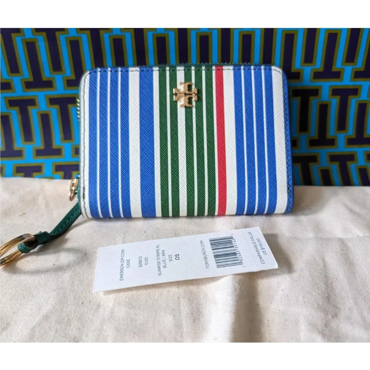 Tory Burch Emerson Credit Card/key Ring/ Coin Purse Zip Around Wallet