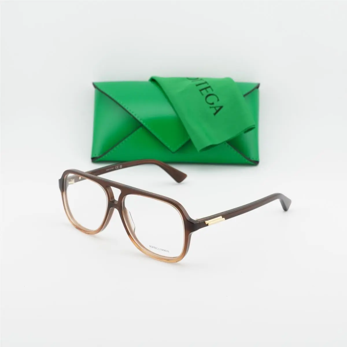 Bottega Veneta BV1417O 004 Shiny Brown to Crystal Gradient 56mm Eyeglasses