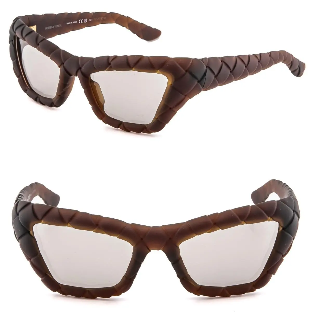 Bottega Veneta 1438 Intrecciato BV1438S Brown Gray Unisex Mask Sunglass 002 - Frame: Brown, Lens: Gray
