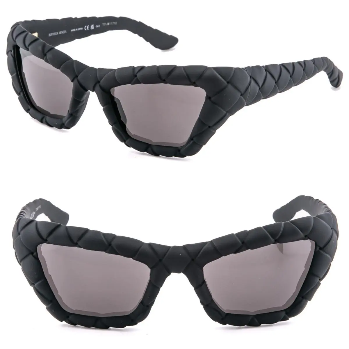 Bottega Veneta 1438 Intrecciato BV1438S Black Gray Unisex Mask Sunglass 001 - Frame: Black, Lens: Gray