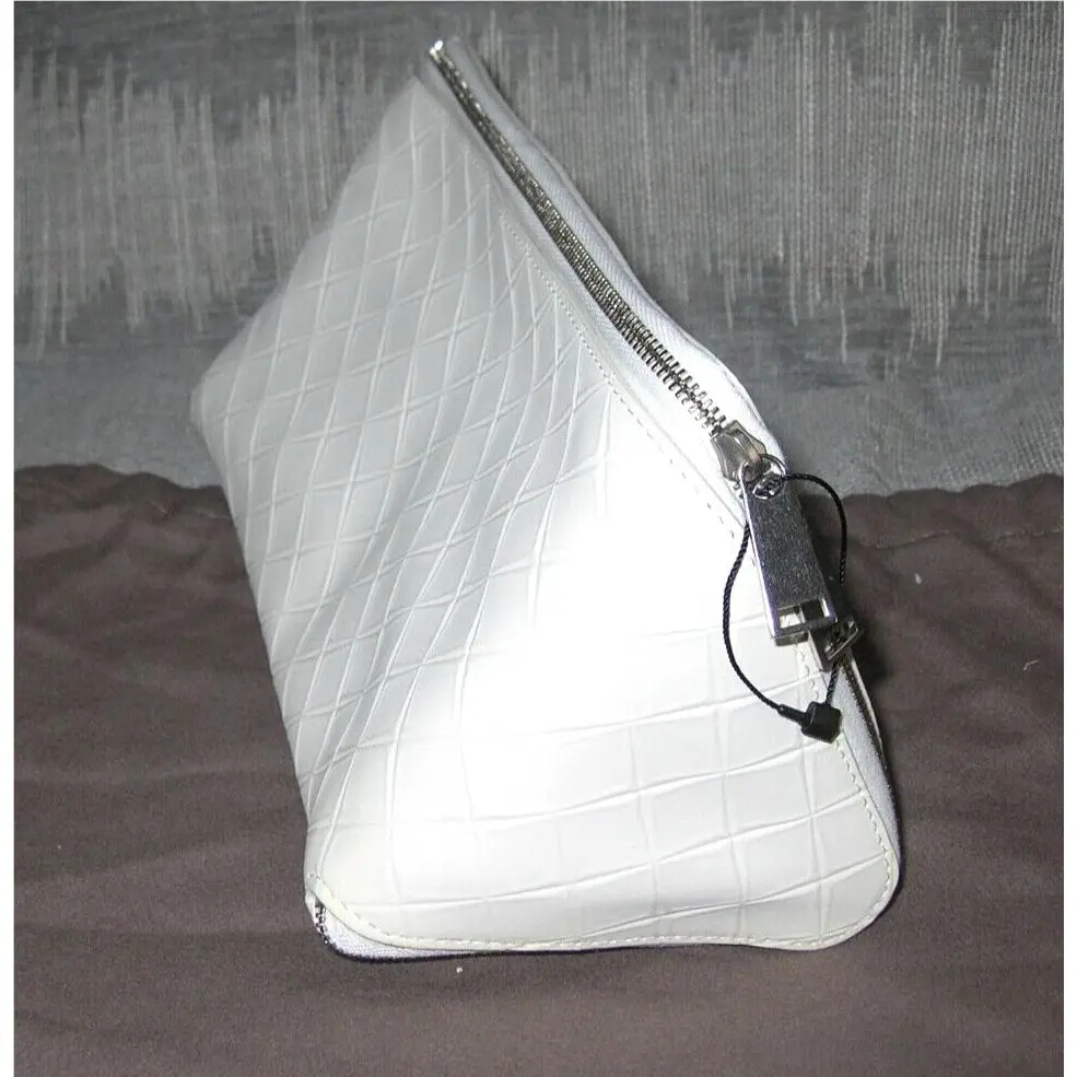 Intarsio 15 Embossed White Leather Case Clutch Pouch Cosmetic Bag by Bottega Veneta