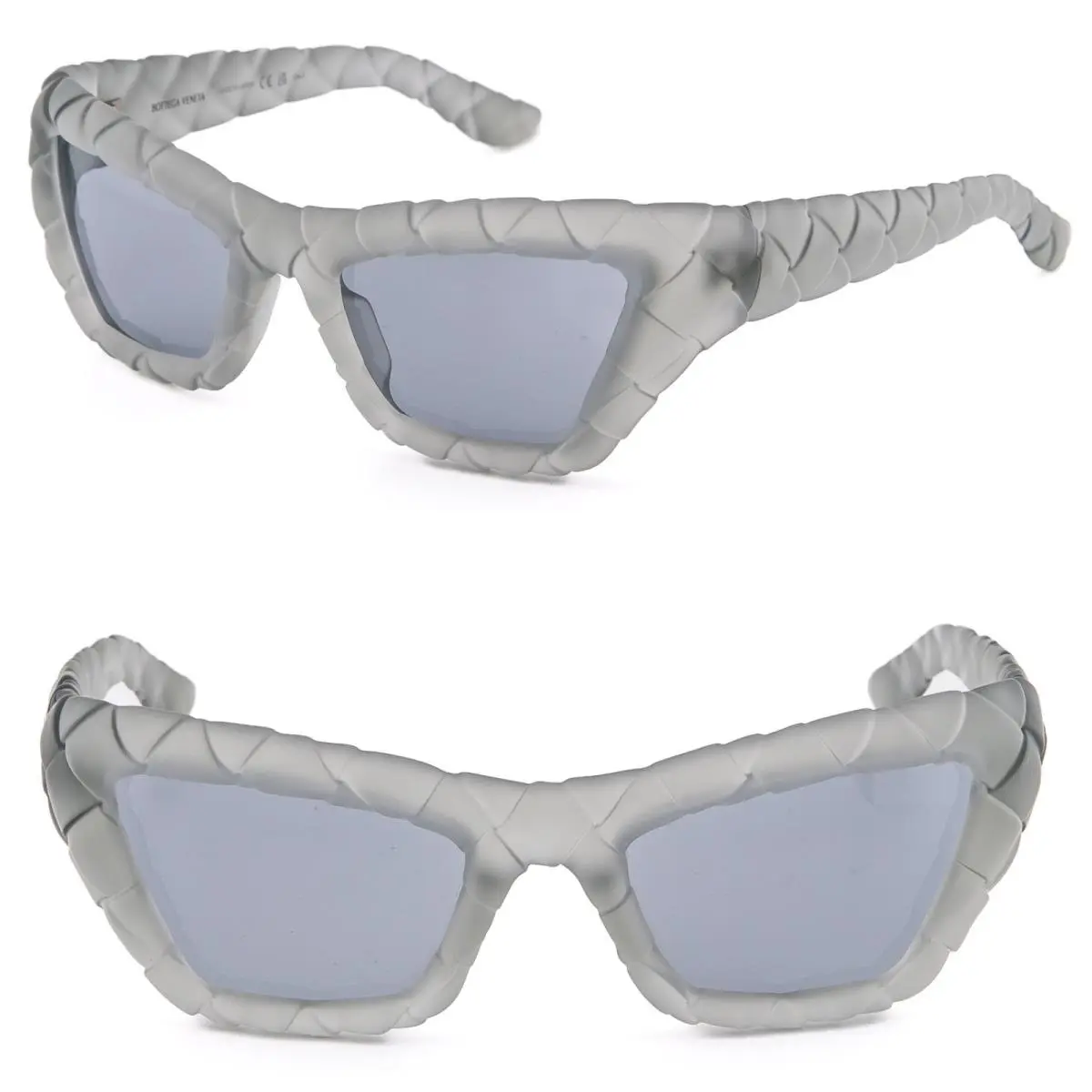 Bottega Veneta 1438 Intrecciato BV1438S Gray Blue Unisex Mask Sunglass 004 - Frame: Gray, Lens: Blue