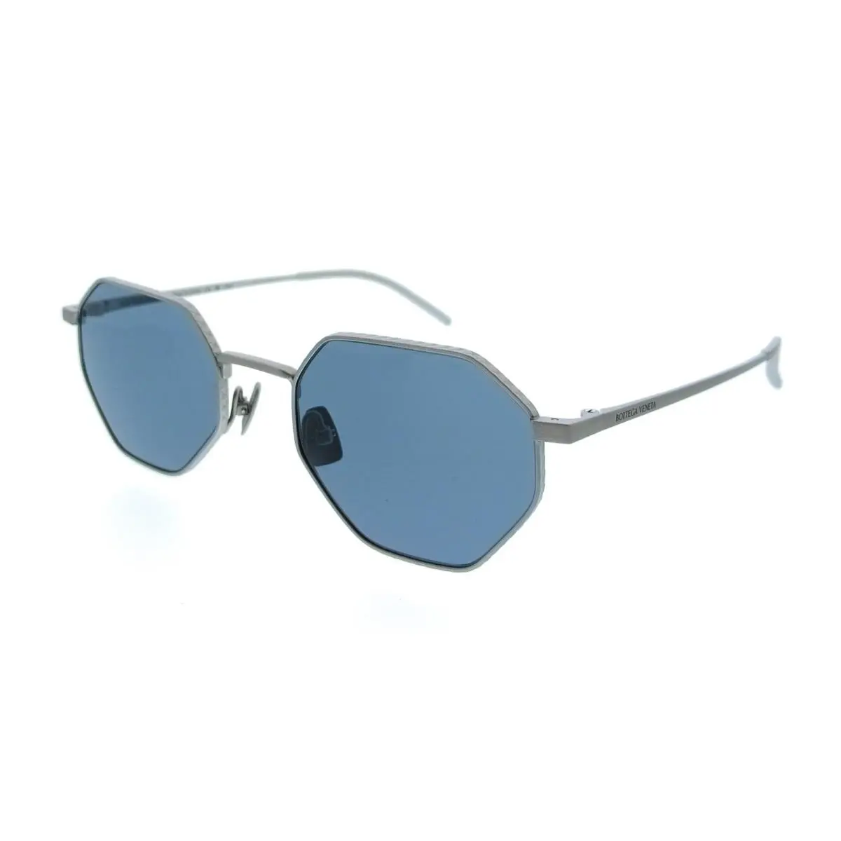 Bottega Veneta Silver Blue Geometric Metal Unisex Sunglasses