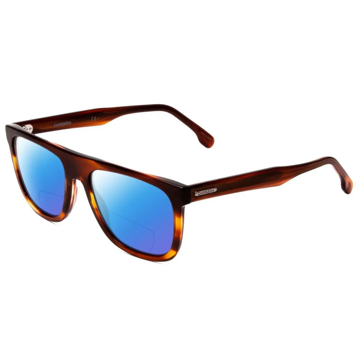 Browline Unisex Polarized Bi-focal Sunglasses Red Horn Marble Brown 56mm Blue Mirror by Carrera