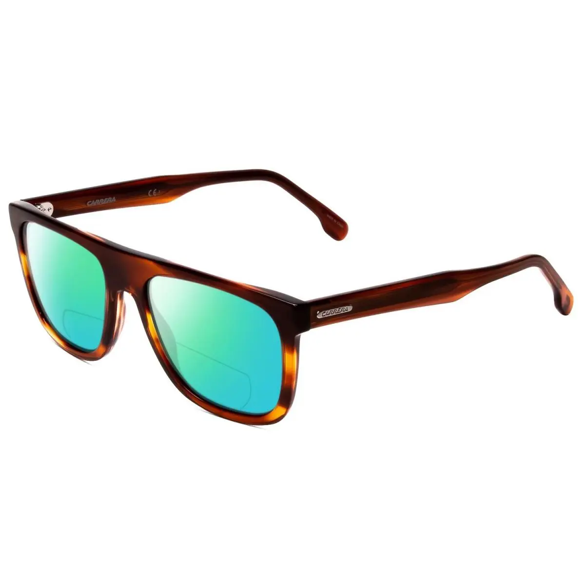 Browline Unisex Polarized Bi-focal Sunglasses Red Horn Marble Brown 56mm Green Mirror by Carrera