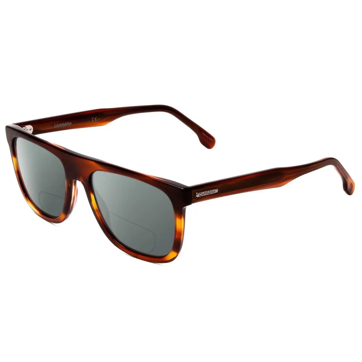 Browline Unisex Polarized Bi-focal Sunglasses Red Horn Marble Brown 56mm Grey by Carrera