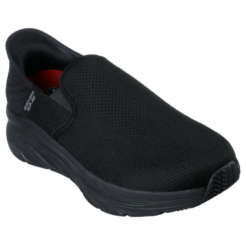 Mens Skechers Slip Ins Work Slip Resistant Relaxed Fit D`lux Walk Black Mesh