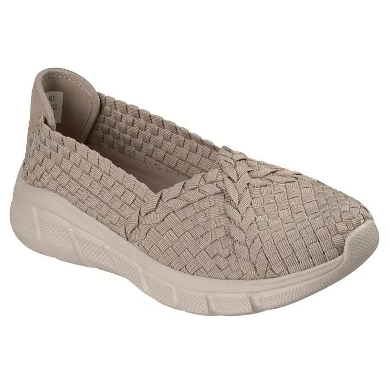 Womens Skechers Bobs Sport B Flex Web Taupe Woven Shoes