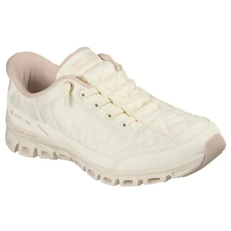 Womens Skechers Slip Ins Glide Step Cozy Fit AT Ease Off White Leather Shoes