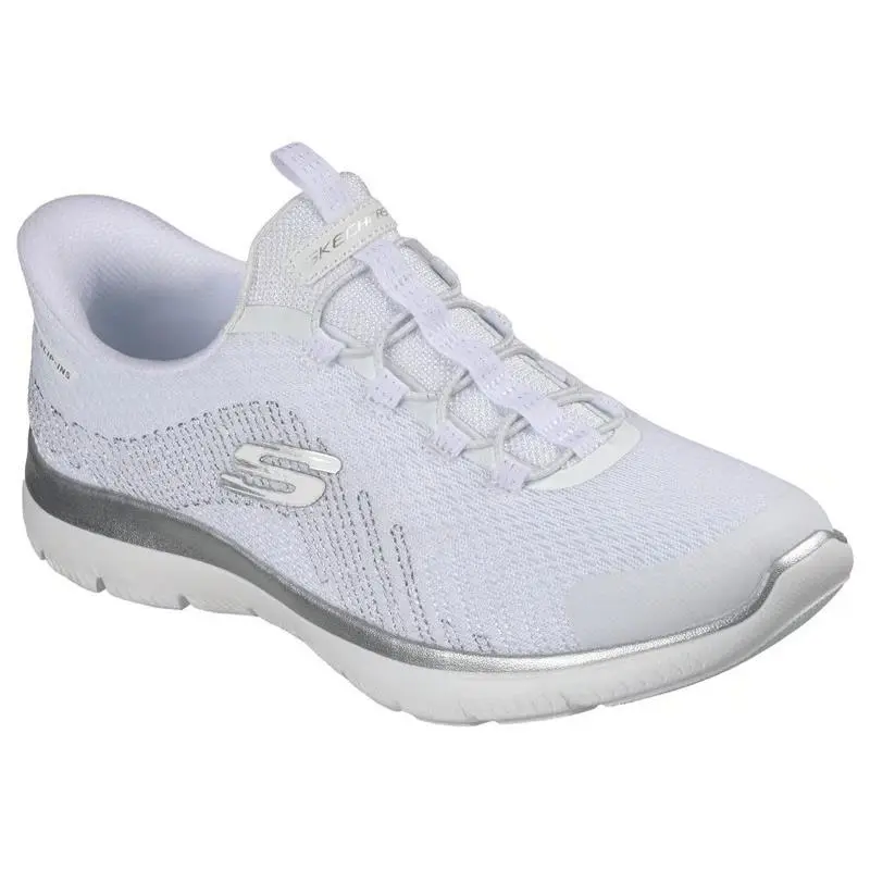 Womens Skechers Slip Ins Summits Sweet Stitch White Silver Mesh Shoes