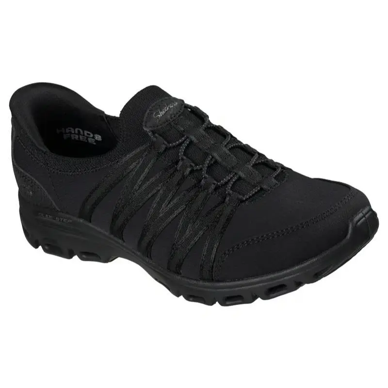 Womens Skechers Slip Ins Glide Step Comfort Steady Grace Black Knit Shoes