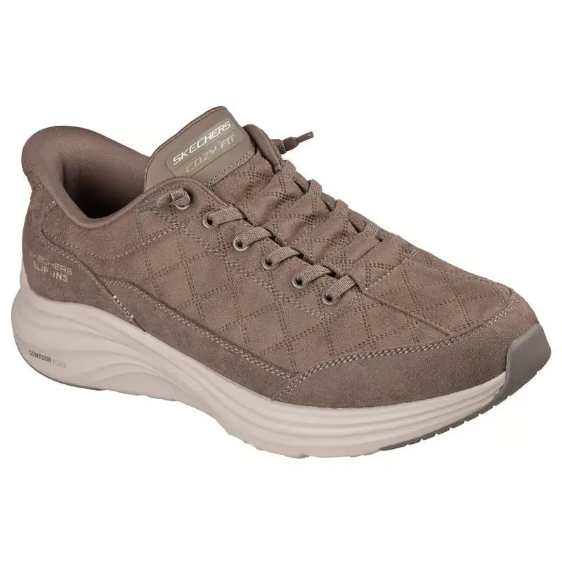 Mens Skechers Slip Ins Contour Foam Cozy Fit Calvoro Dark Taupe Leather