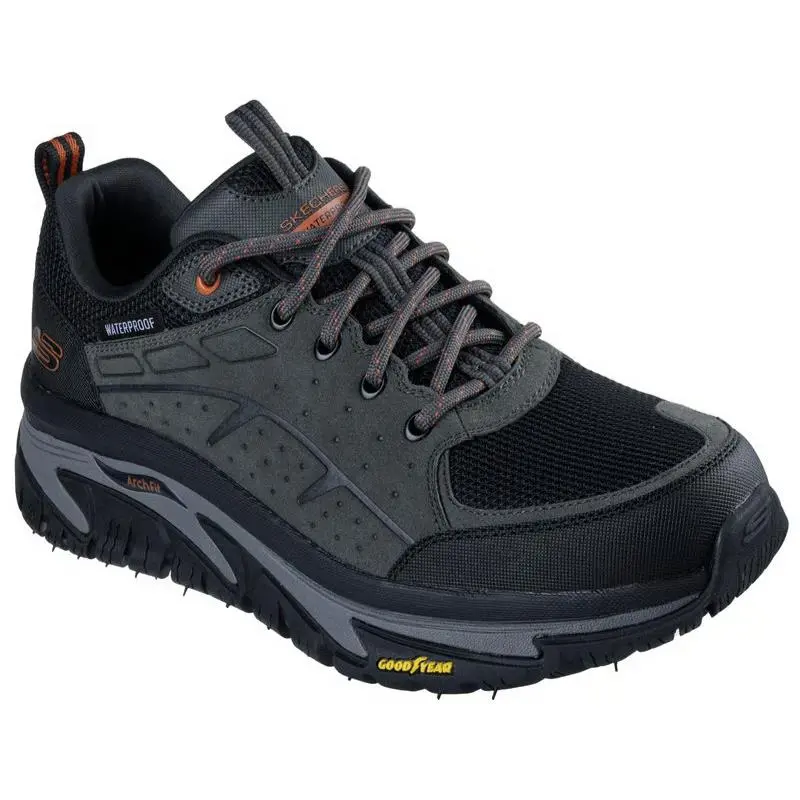 Mens Skechers Waterproof Arch Fit Road Walker Vernal Charcoal Black Suede