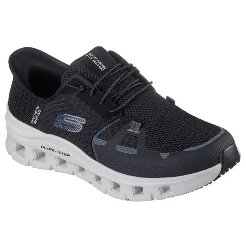 Mens Skechers Slip Ins Work Slip Resistant Glide Step Pro Black Gray Mesh