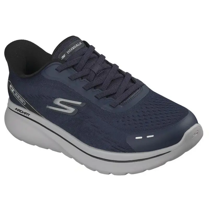 Mens Skechers Slip Ins Relaxed Fit GO Walk Arch Fit Navy Gray Mesh Shoes