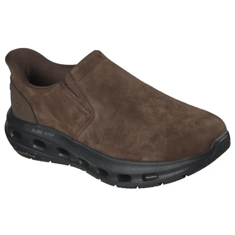 Mens Skechers Slip Ins Relaxed Fit Glide Step Cade Chocolate Suede Shoes