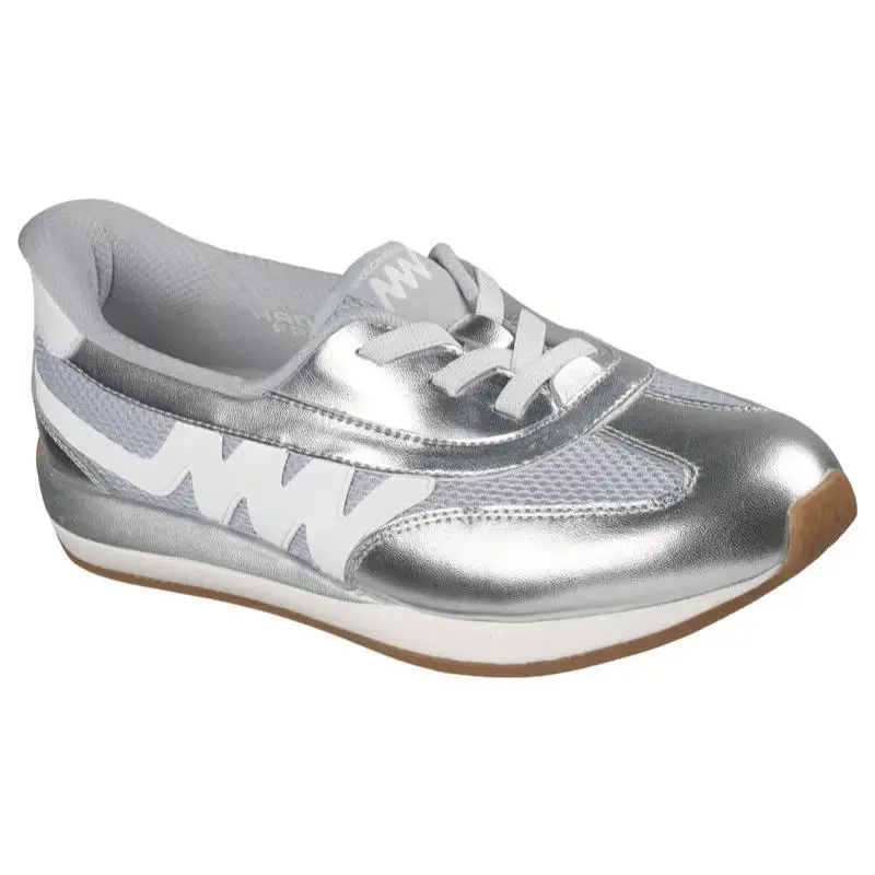 Womens Skechers Slip Ins Mark Nason Street Jogger Skippa Silver Mesh Shoes - Silver