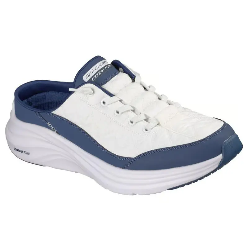 Mens Skechers Contour Foam Cozy Fit Shorva White Navy Mesh Shoes