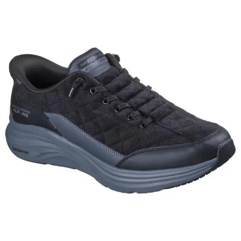 Mens Skechers Slip Ins Contourt Foam Cozy Fit Cordelux Charcoal Fabric Shoes