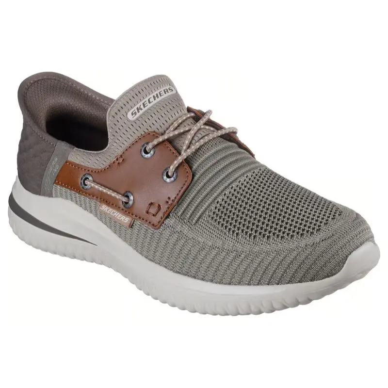 Mens Skechers Slip Ins Delson 3.0 Roth Taupe Brown Knit Shoes