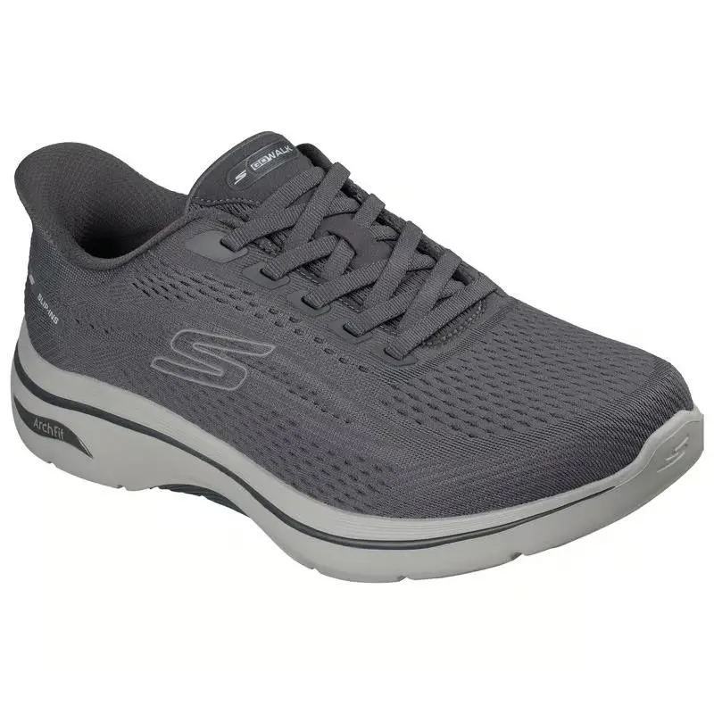 Mens Skechers Slip Ins GO Walk Arch Fit 2.0 - Percy Charcoal Gray - Charcoal
