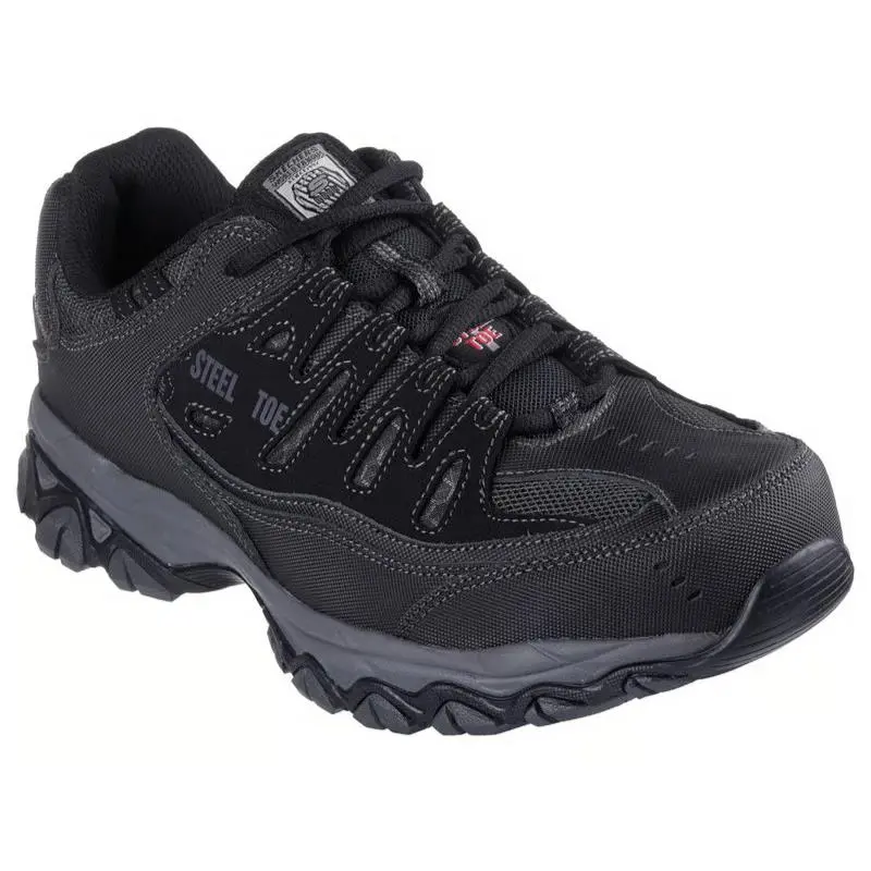 Mens Skechers Work Relaxed Fit Cankton ST Black Charcoal Duraleather Shoes