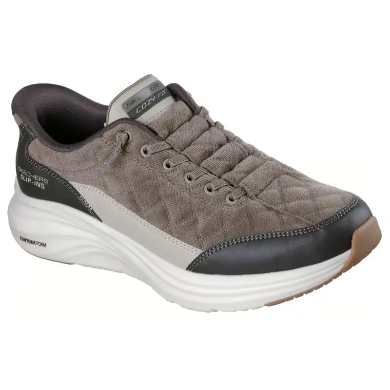 Mens Skechers Slip Ins Contour Foam Cozy Fit Cordelux Olive Fabric Shoes