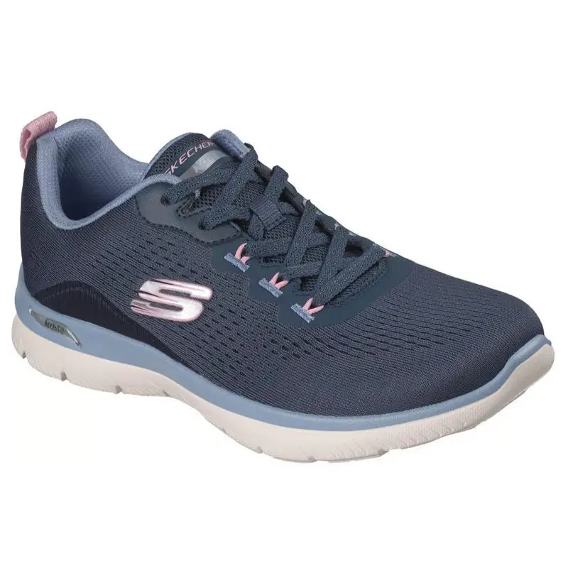 Womens Skechers Arch Fit Summits Daily Flow Navy Light Blue Mesh Shoes