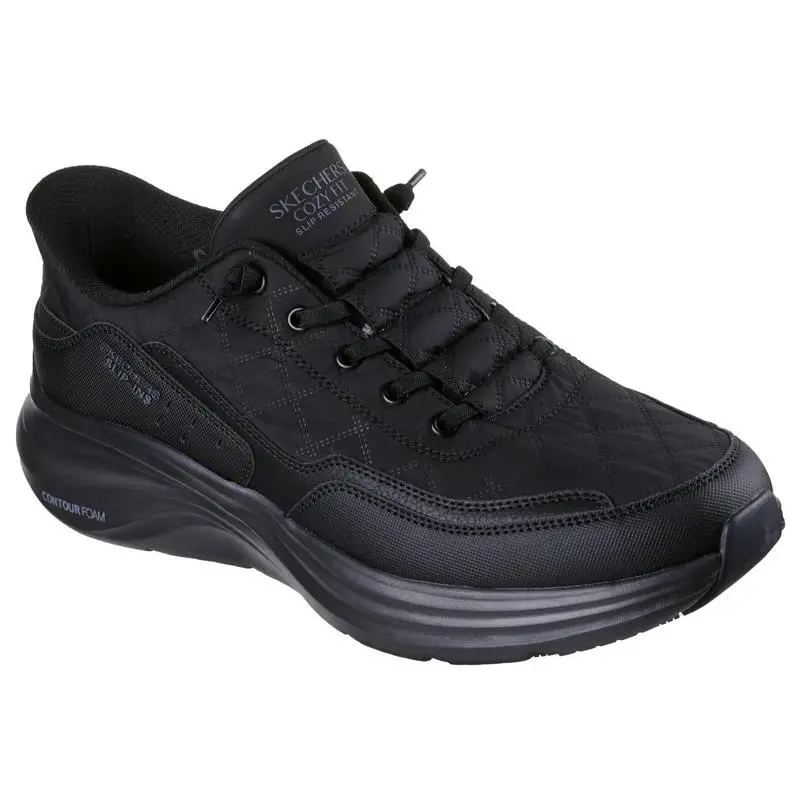 Mens Skechers Slip Ins Work Resistant Contour Foam Cozy Fit Black Fabric