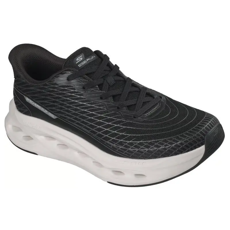 Mens Skechers Slip Ins Max Cushioning Glide Step Black White Monomesh