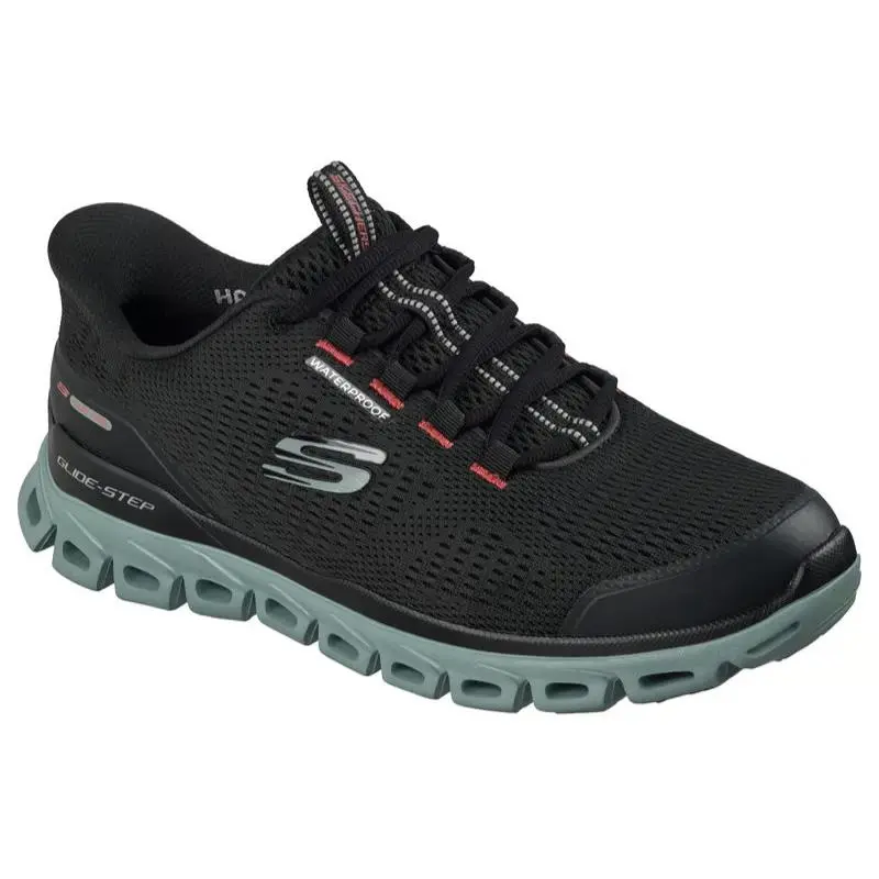 Mens Skechers Slip Ins Waterproof Glide Step Sorran Black Mint Mesh Shoes