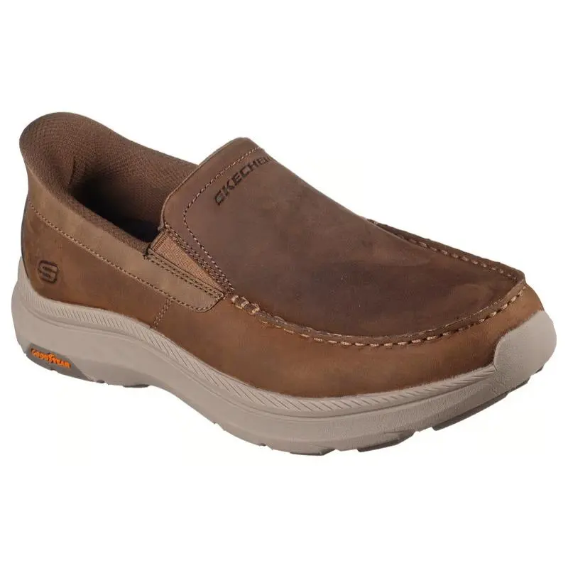 Mens Skechers Slip Ins Relaxed Fit Pollard Osgood Brown Leather Shoes