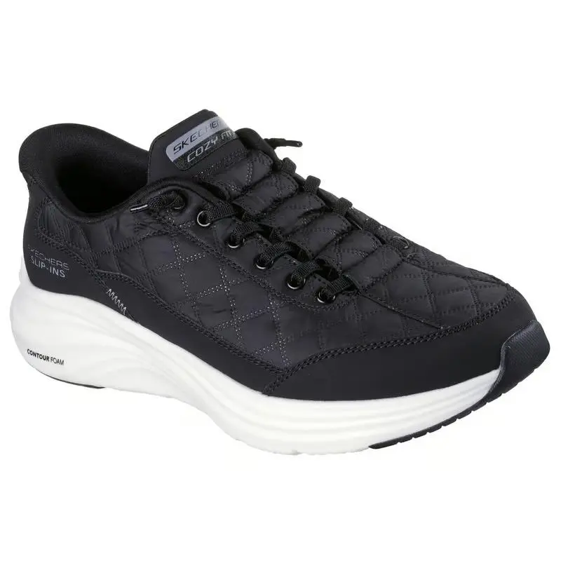 Mens Skechers Slip Ins Contour Foam Cozy Fit Black White Fabric Shoes