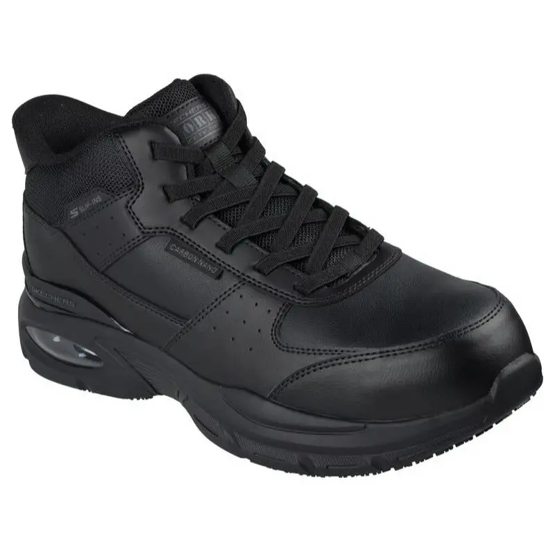 Mens Skechers Slip Ins Work Slip Resistant Skech Air Ventura Black Leather
