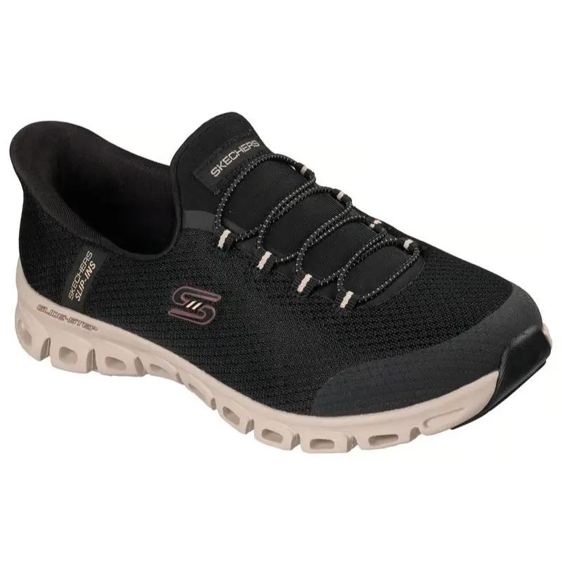 Womens Skechers Slip Ins Glide Step Vibey Black Natural Mesh Shoes