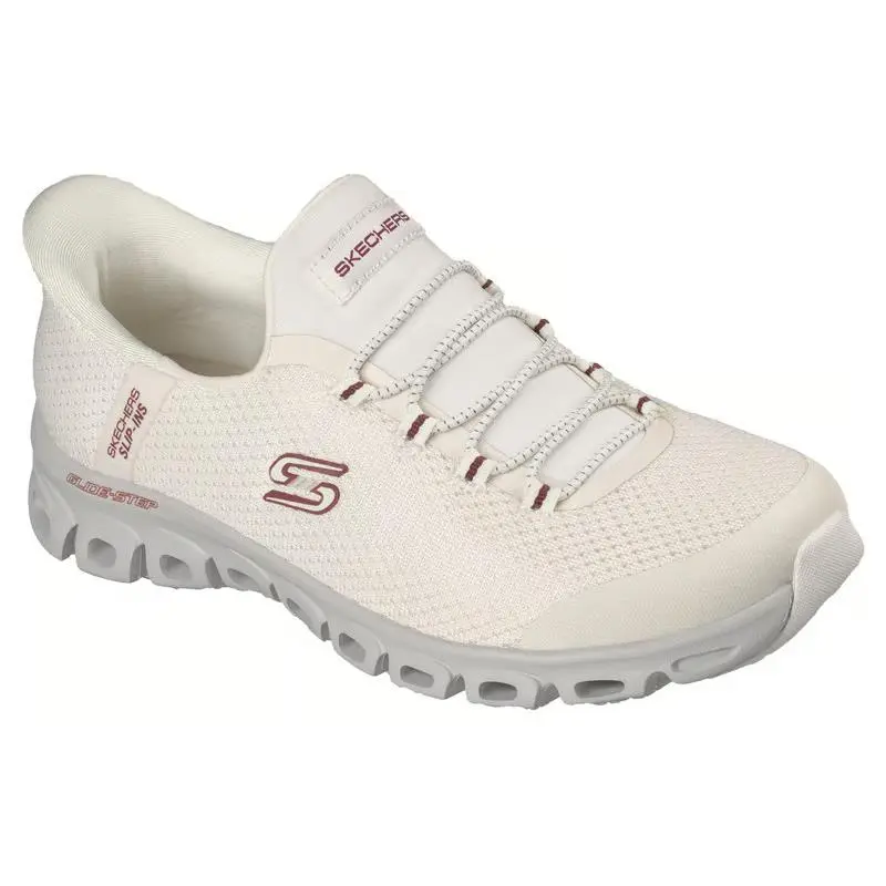 Womens Skechers Slip Ins Glide Step Vibey Off White Gray Mesh Shoes