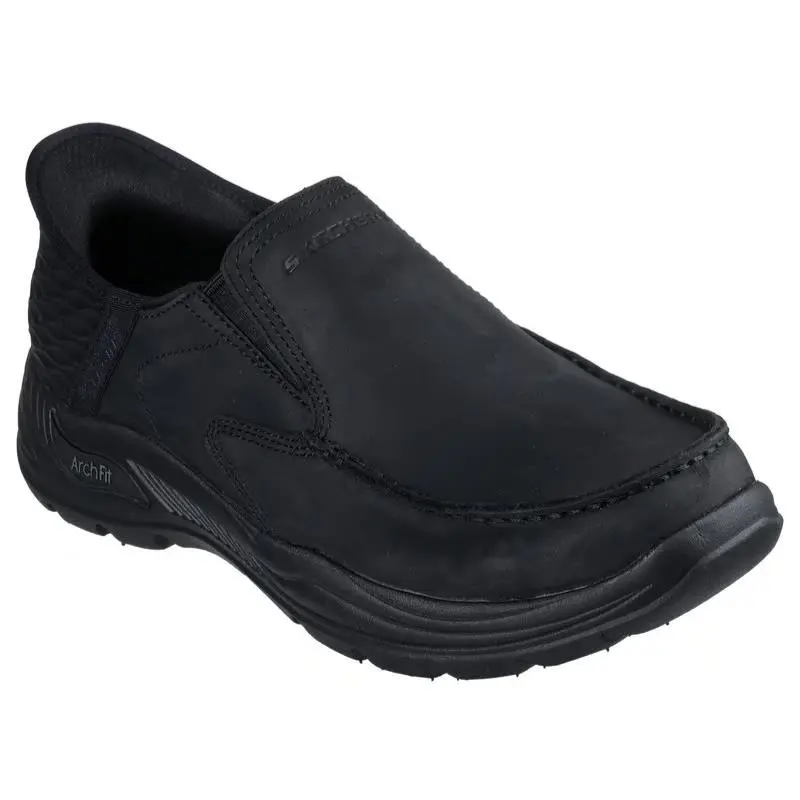 Mens Skechers Slip Ins Arch Fit Motley Milo Black Leather Shoes