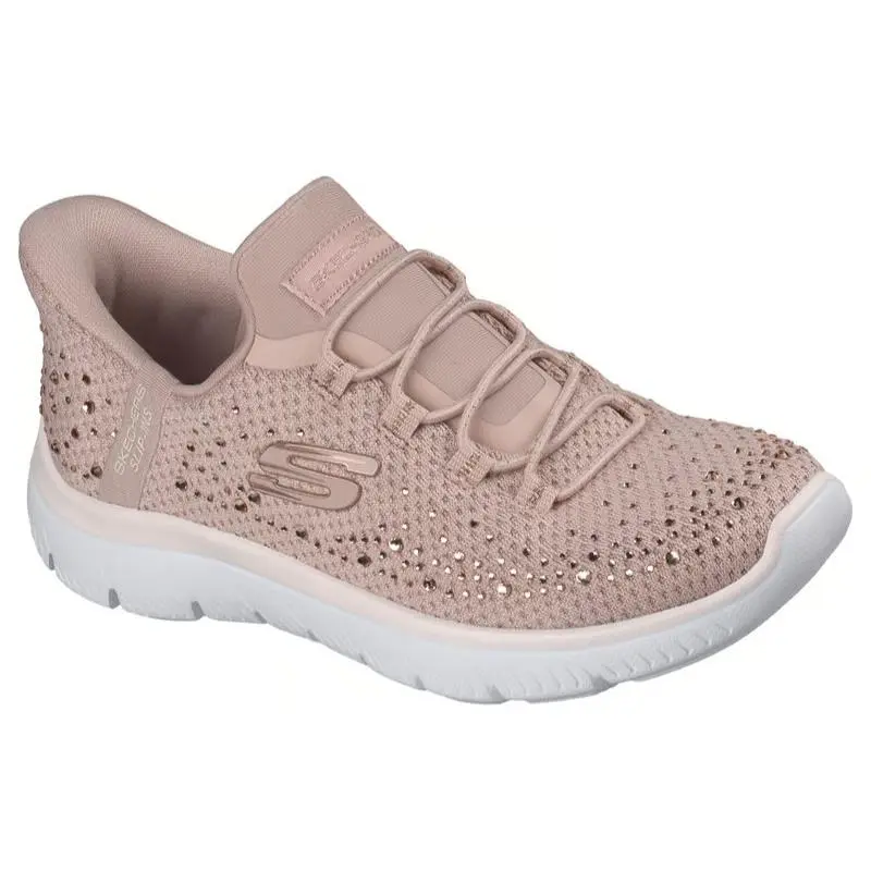 Womens Skechers Slip Ins Summits Brilliant Shine Light Mauve Mesh Shoes