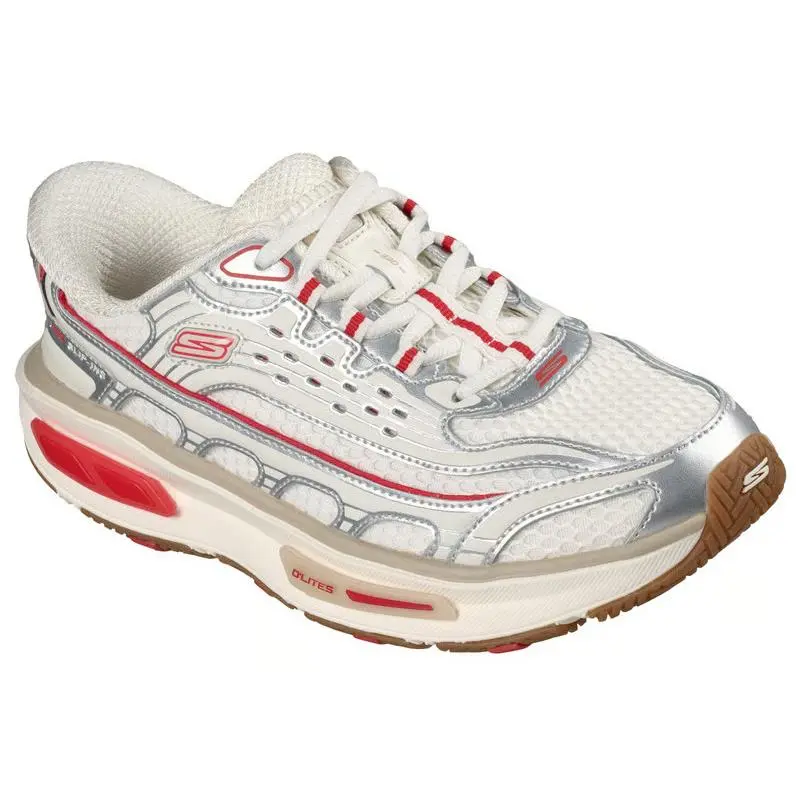 Womens Skechers Slip Ins Arch Fit D`lites 330 Modern Retro White Silver Mesh