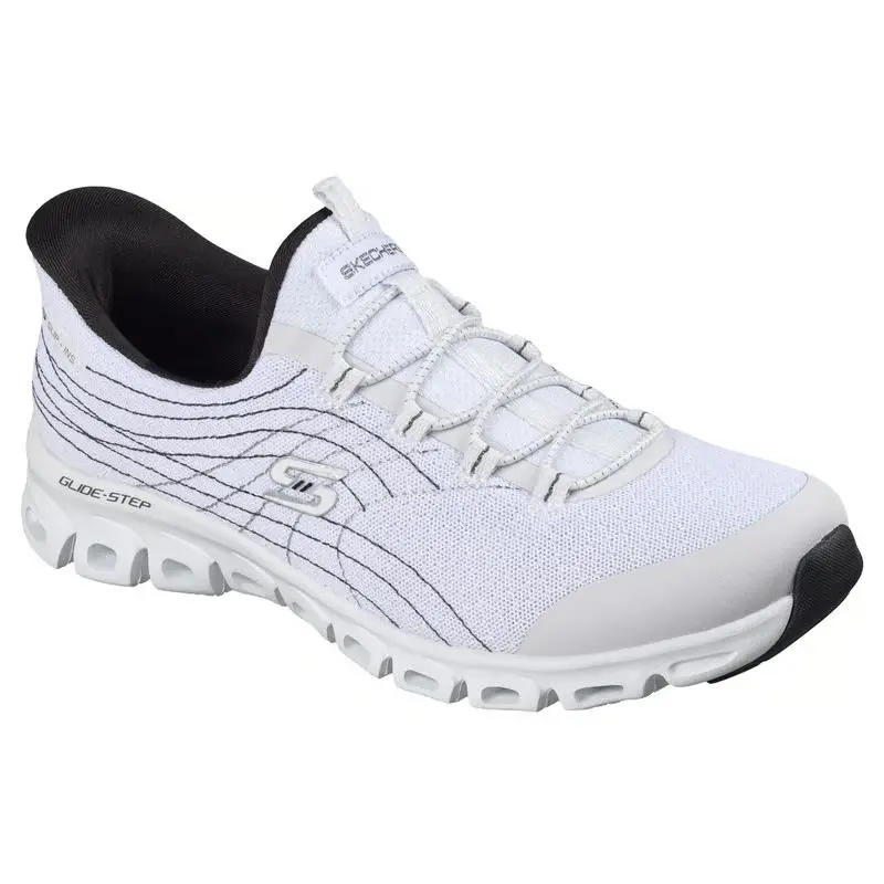 Womens Skechers Slip Ins Glide Step Prismatic White Black Mesh Shoes