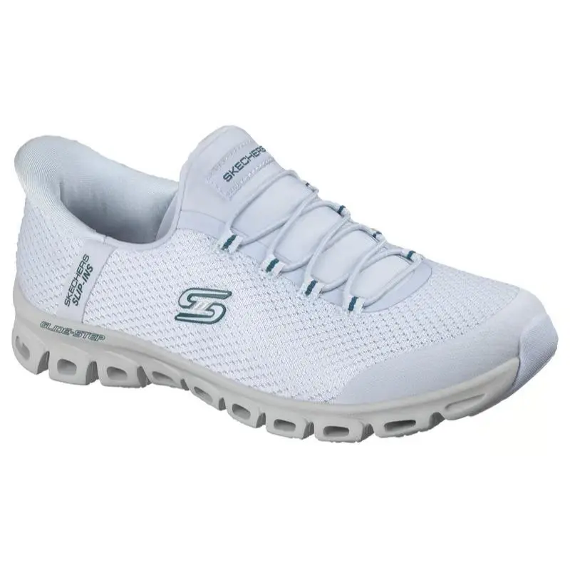 Womens Skechers Slip Ins Glide Step Vibey Light Blue Mesh Shoes