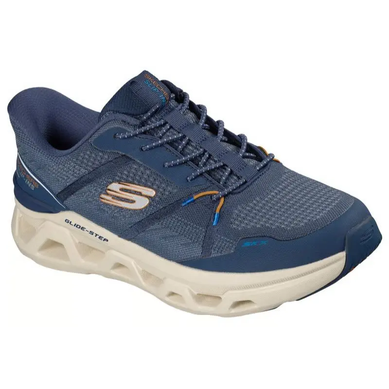 Mens Skechers Slip Ins Glide Step Altus Aphtur Navy Orange Knit Shoes