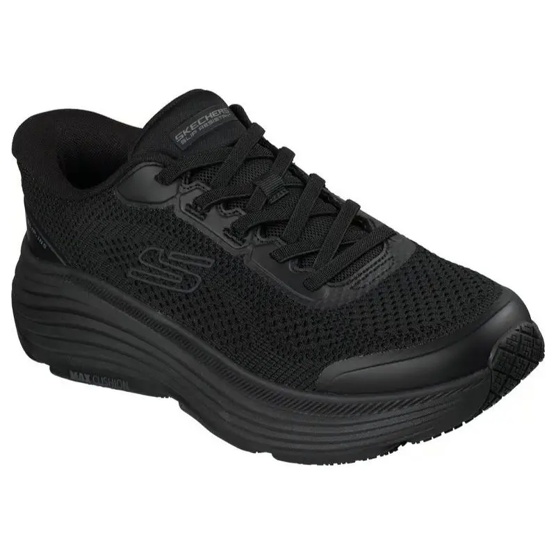 Mens Skechers Slip Ins Work Slip Resistant Max Cushioning Black Knit Shoes