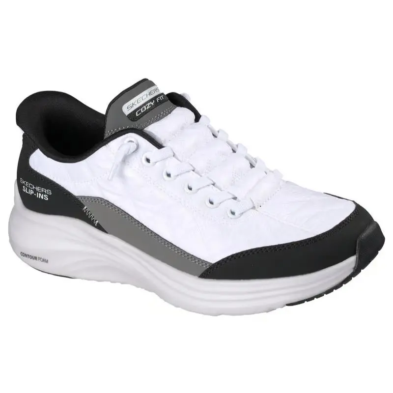 Womens Skechers Slip Ins Contour Foam Cozy Fit White Black Fabric Shoes