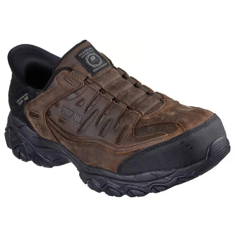 Mens Skechers Slip Ins Work Holdregde Ryker Brown Leather Shoes