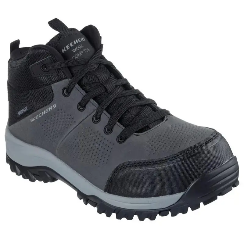 Mens Skechers Work Waterproof Relment Erett Charcoal Black Leather Boots - Gray