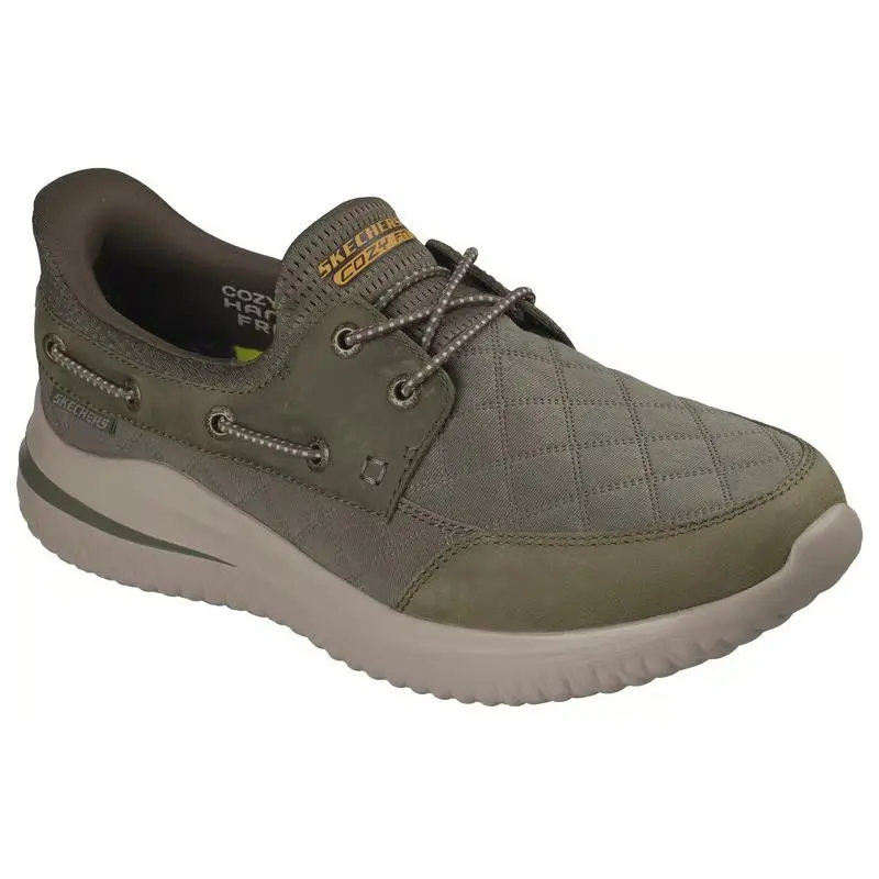 Mens Skechers Slip Ins Delson 3.0 Cozy Fit Skipper Olive Woven Shoes