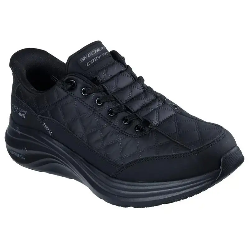 Mens Skechers Slip Ins Contour Foam Cozy Fit Black Fabric Shoes