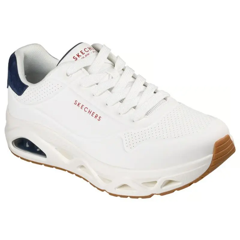 Mens Skechers Uno Glide Step Glide Wing White Navy Durabuck Shoes